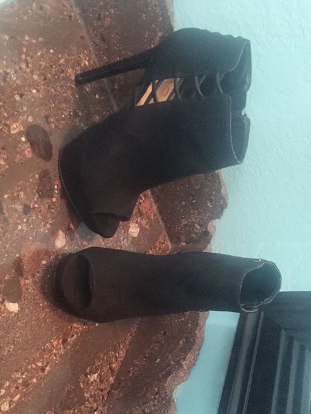 Mix No. 6 Women’s Black Peep-Toe Lace-Up High Heel Booties